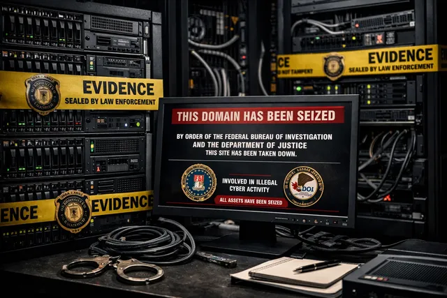 Law enforcement seizure of crypto exchange servers and domains linked to money laundering.