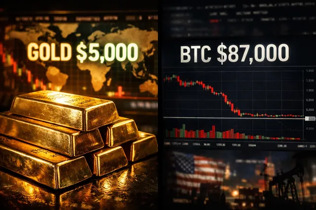 Gold Breaks $5,000 as Bitcoin Stalls Near $87,000